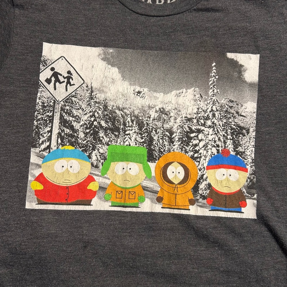 Gray Graphic Tee with Cartoon Characters